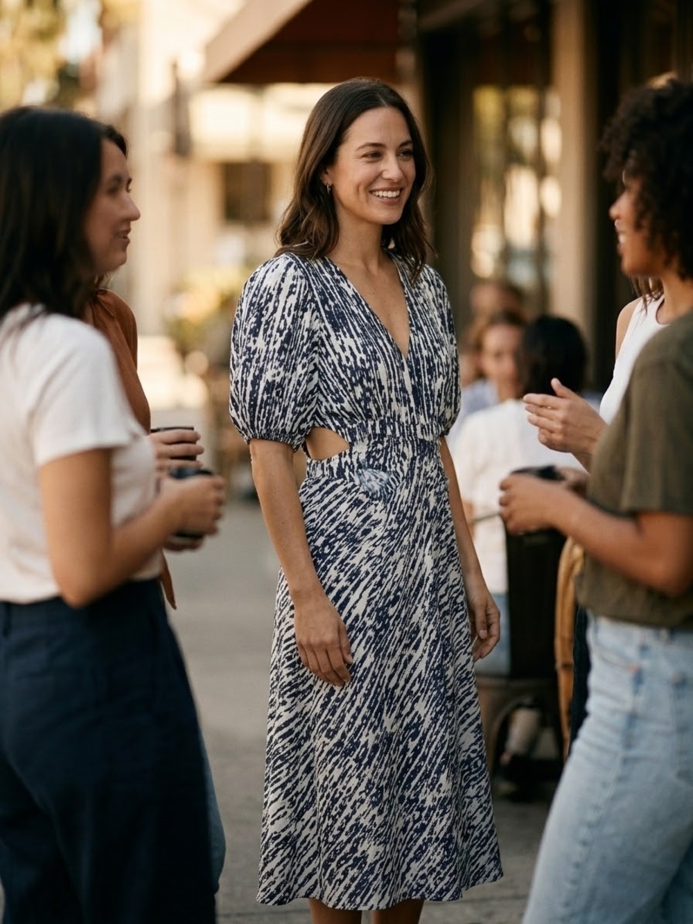 Sofìa Jeans animal print midi dress 20 plus Navy/ white v-neck puff sleeve